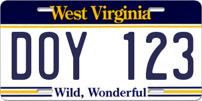 WV license plate DOY123