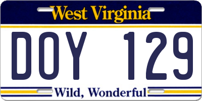 WV license plate DOY129