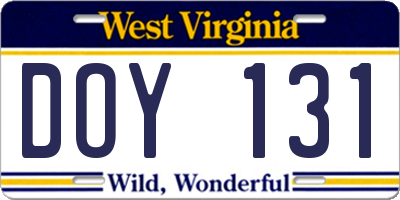 WV license plate DOY131