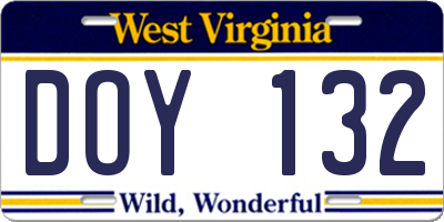 WV license plate DOY132