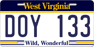 WV license plate DOY133