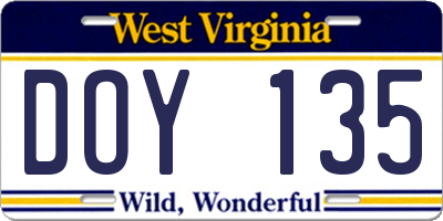 WV license plate DOY135