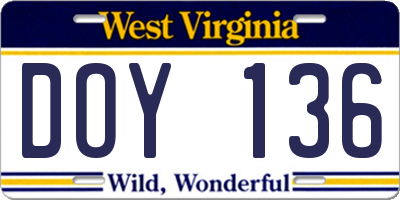 WV license plate DOY136