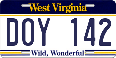 WV license plate DOY142