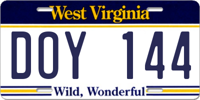 WV license plate DOY144