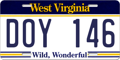 WV license plate DOY146