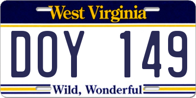 WV license plate DOY149