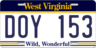 WV license plate DOY153