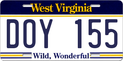 WV license plate DOY155