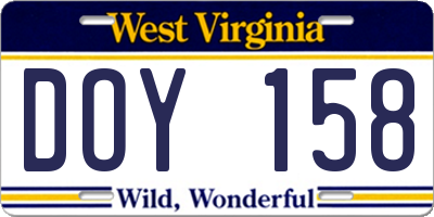 WV license plate DOY158
