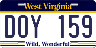 WV license plate DOY159