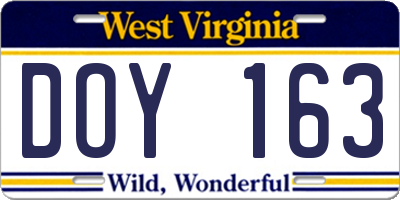 WV license plate DOY163