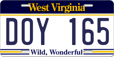 WV license plate DOY165