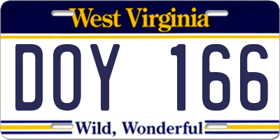 WV license plate DOY166
