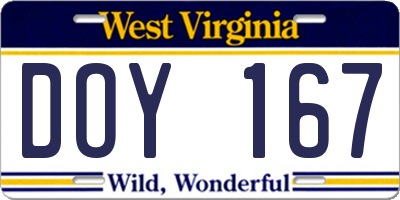 WV license plate DOY167