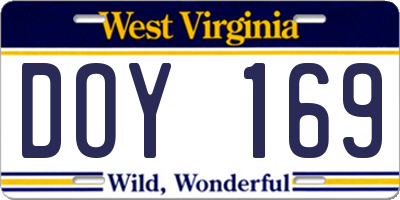 WV license plate DOY169
