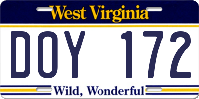 WV license plate DOY172