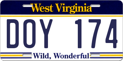 WV license plate DOY174