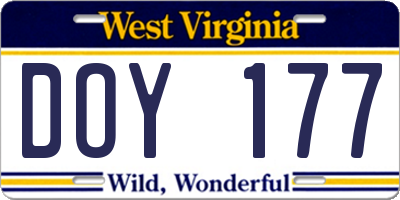 WV license plate DOY177