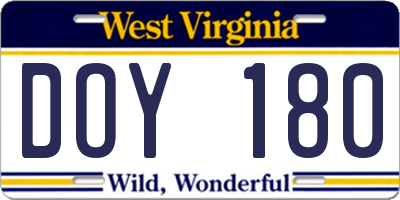 WV license plate DOY180