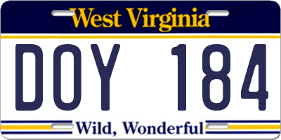 WV license plate DOY184