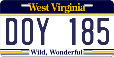 WV license plate DOY185