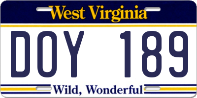 WV license plate DOY189