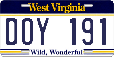 WV license plate DOY191