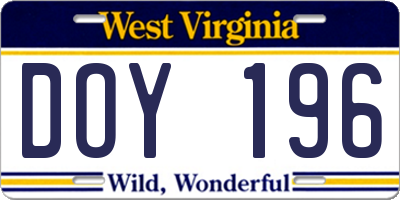 WV license plate DOY196