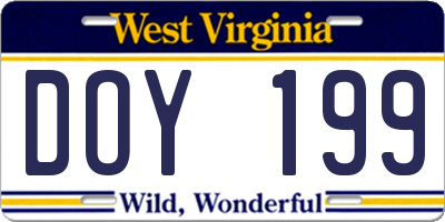 WV license plate DOY199