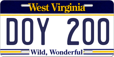 WV license plate DOY200