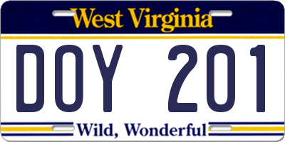 WV license plate DOY201