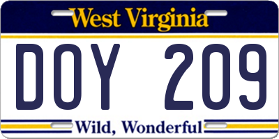 WV license plate DOY209
