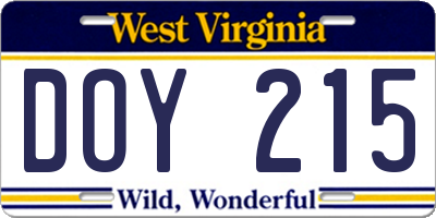 WV license plate DOY215
