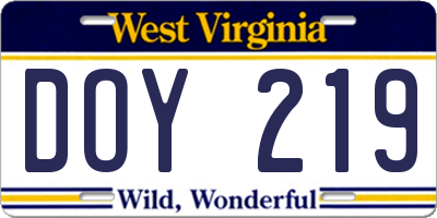WV license plate DOY219