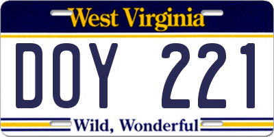 WV license plate DOY221