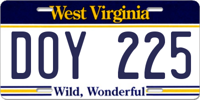 WV license plate DOY225