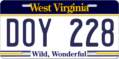 WV license plate DOY228