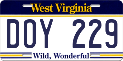 WV license plate DOY229