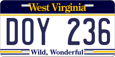 WV license plate DOY236