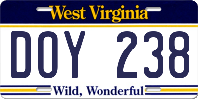 WV license plate DOY238