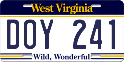 WV license plate DOY241