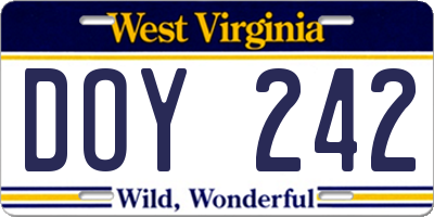WV license plate DOY242