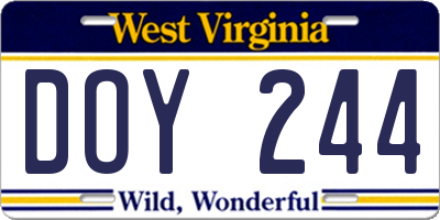 WV license plate DOY244