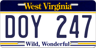 WV license plate DOY247