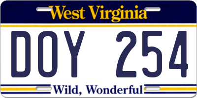 WV license plate DOY254