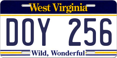WV license plate DOY256