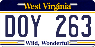 WV license plate DOY263