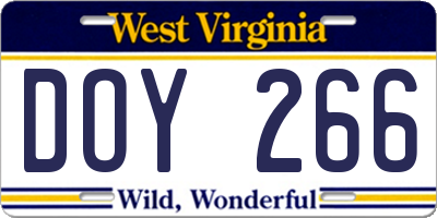 WV license plate DOY266