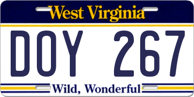 WV license plate DOY267